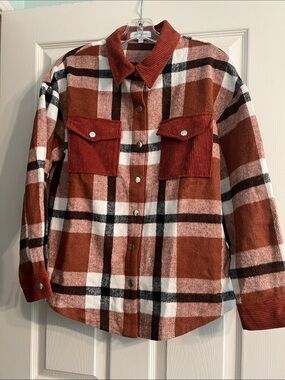 Grace & Lace Rust and Cream Plaid Knit Top